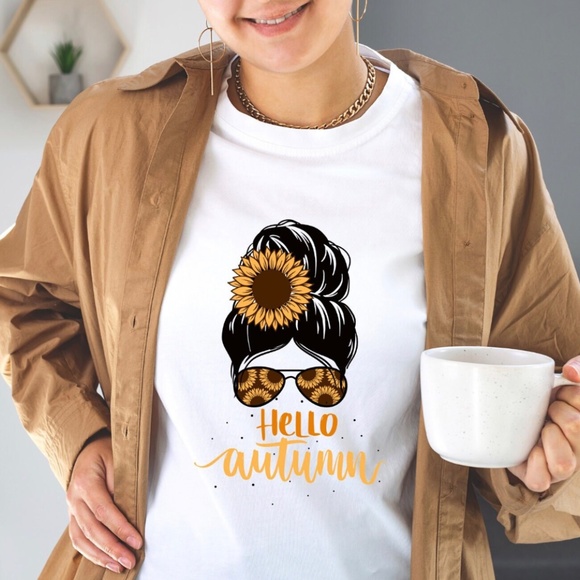 Hello autumn messy bun shirt - Picture 2 of 2